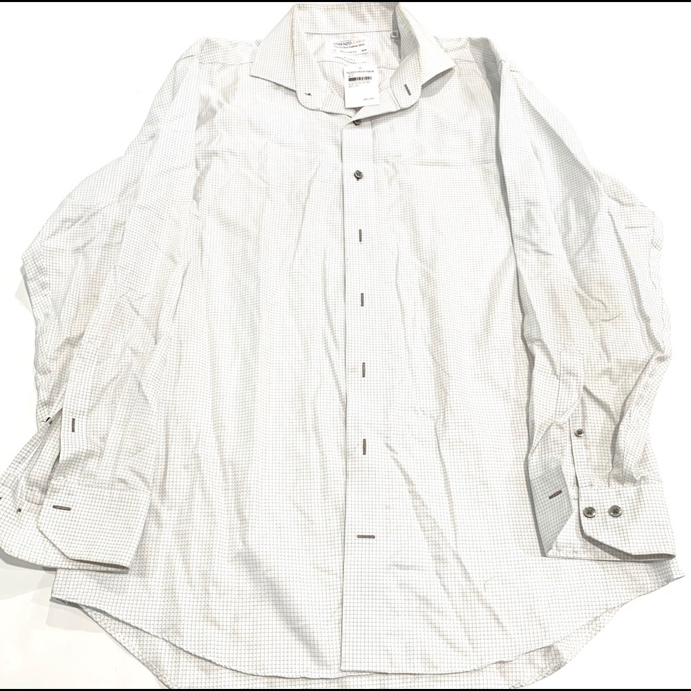 Lorenzo Uomo Mens Squared Print White Dress Shirt